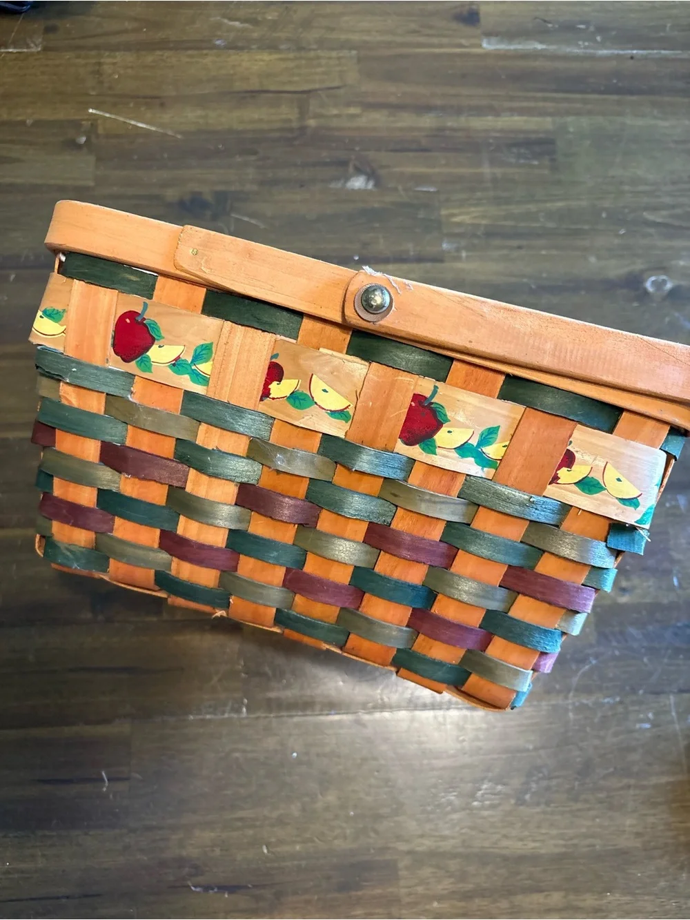 Vintage Apple Country Basket Woven Colored Weaving Cottage Granny Decor